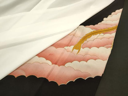平和屋着物■豪華黒留袖　刺繍　鳳凰雲取り文　暈し染め　金彩　正絹　逸品　CABJ7011oy