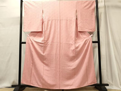 平和屋着物■上質な色無地　菱松葉地紋　紅梅色　正絹　逸品　CABJ7013oy