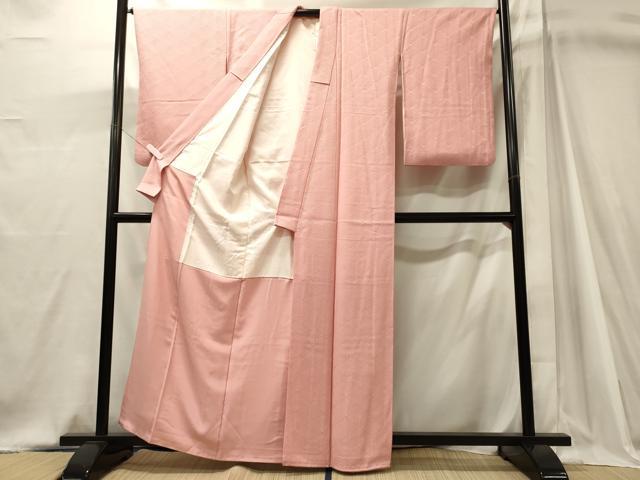 平和屋着物■上質な色無地　菱松葉地紋　紅梅色　正絹　逸品　CABJ7013oy