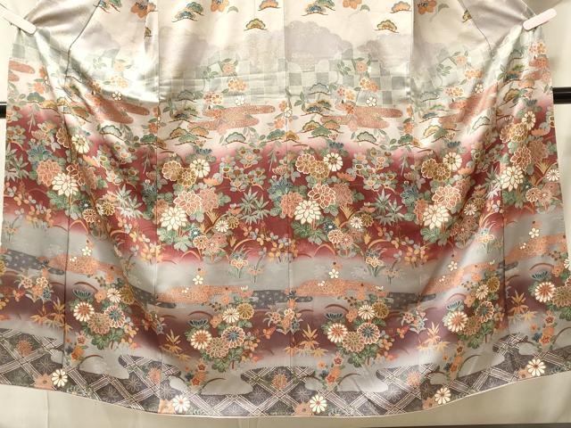 平和屋着物■訪問着　草花文　暈し染め　金彩　正絹　逸品　CABJ7019oy