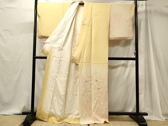 平和屋着物■訪問着　刺繍　舞蝶文　暈し染め　金糸　正絹　逸品　CABJ7023oy