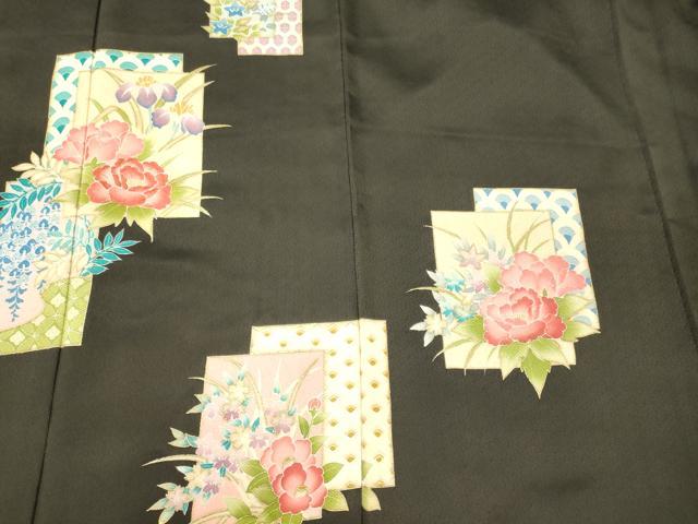 平和屋着物■訪問着　刺繍　色紙重ね吉祥花文　黒地　金彩　正絹　逸品　未使用　CABJ7024oy
