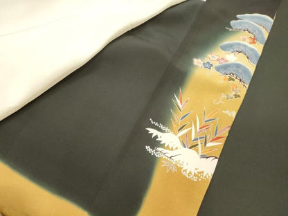 平和屋着物■豪華黒留袖　御所車笠松文　暈し染め　金彩　正絹　逸品　CABJ7026oy