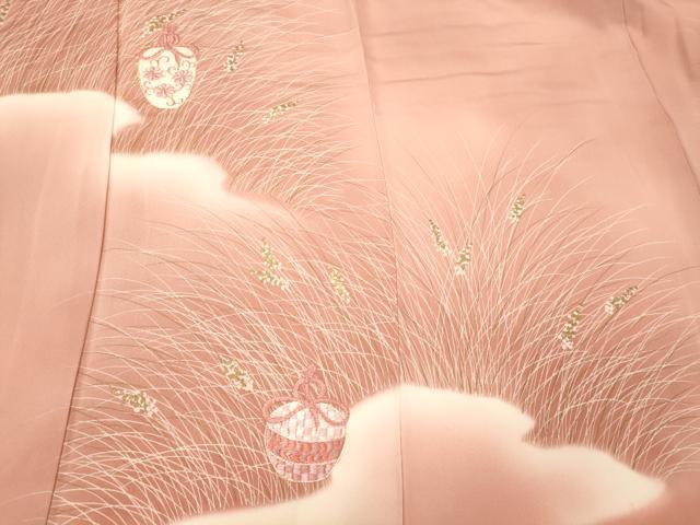 平和屋着物■訪問着　刺繍　仕覆草葉文　暈し染め　金彩　正絹　逸品　CABJ7032oy