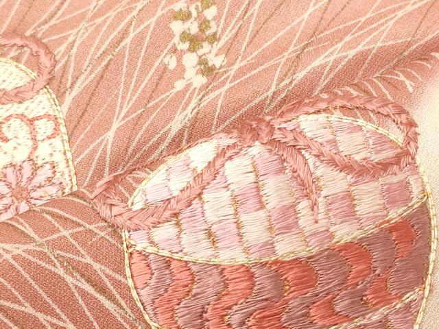 平和屋着物■訪問着　刺繍　仕覆草葉文　暈し染め　金彩　正絹　逸品　CABJ7032oy