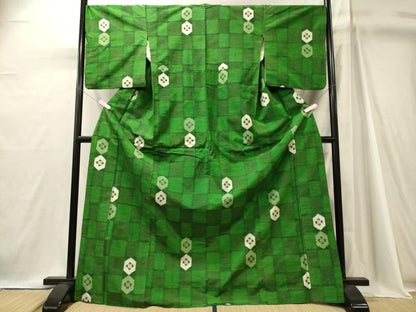 平和屋着物■上質な紬　市松亀甲花文　ロング丈　正絹　逸品　CABJ7039oy