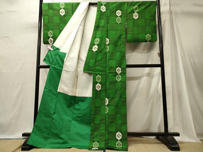 平和屋着物■上質な紬　市松亀甲花文　ロング丈　正絹　逸品　CABJ7039oy