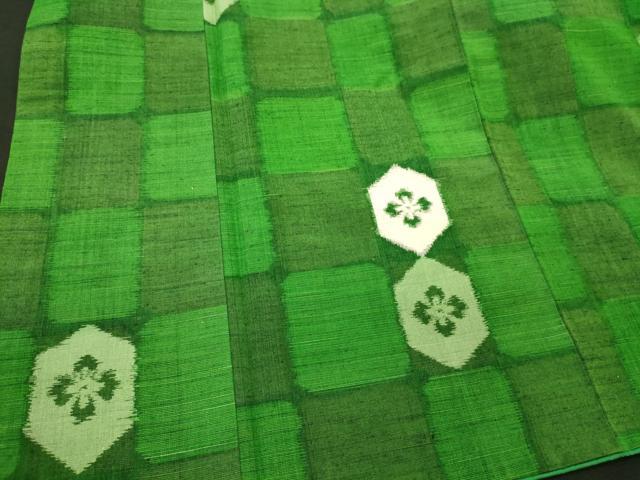 平和屋着物■上質な紬　市松亀甲花文　ロング丈　正絹　逸品　CABJ7039oy
