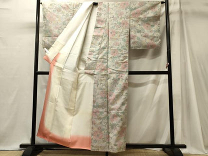 平和屋着物■上質な紬　花唐草舞蝶文　正絹　逸品　CABJ7051oy