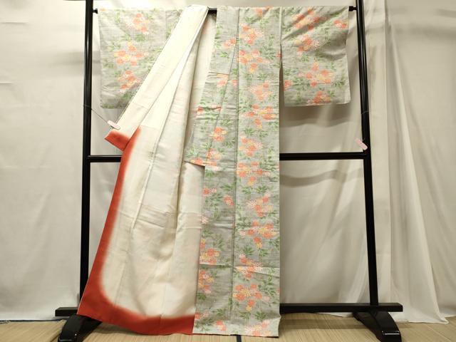 平和屋着物■上質な紬　草花文　正絹　逸品　未使用　CABJ7052oy
