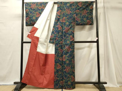 平和屋着物■上質な紬　更紗花唐草文　正絹　逸品　CABJ7054oy