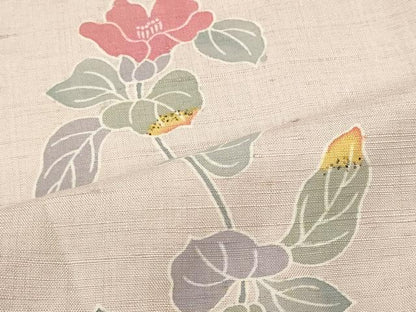 平和屋着物■上質な小紋　友禅　紬地　草花文　正絹　逸品　CABJ7056oy