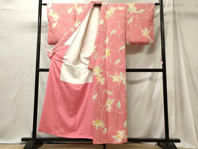 平和屋着物■上質な小紋　手描き　草花文　暈し染め　正絹　逸品　CABJ7062oy