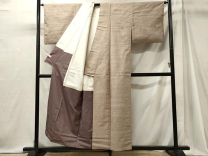 平和屋着物■上質な紬　色無地　亜麻色　正絹　逸品　CABJ7063oy