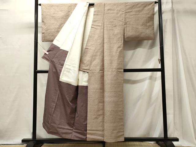 平和屋着物■上質な紬　色無地　亜麻色　正絹　逸品　CABJ7063oy