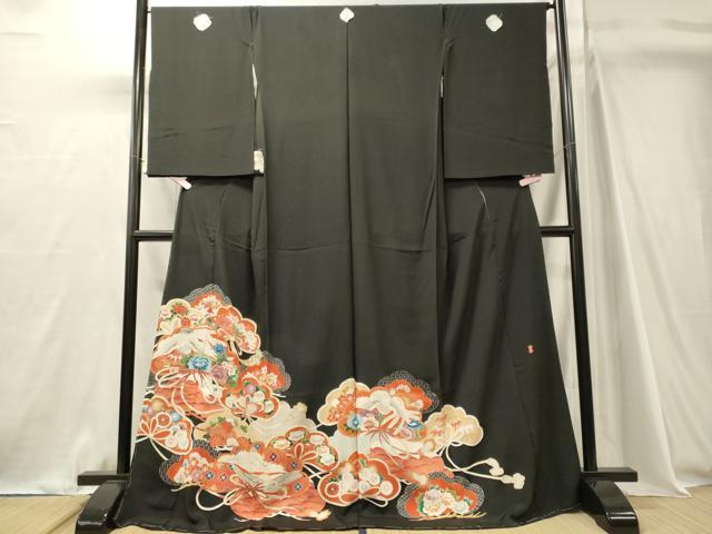 平和屋着物■豪華黒留袖　作家物　飛鳥草花松文　金彩　仮絵羽　正絹　逸品　未使用　CABJ7071oy
