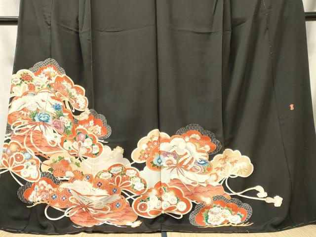 平和屋着物■豪華黒留袖　作家物　飛鳥草花松文　金彩　仮絵羽　正絹　逸品　未使用　CABJ7071oy