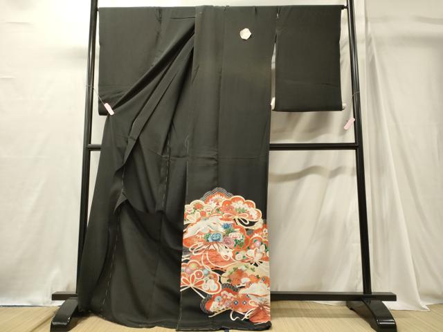 平和屋着物■豪華黒留袖　作家物　飛鳥草花松文　金彩　仮絵羽　正絹　逸品　未使用　CABJ7071oy