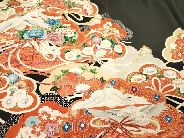 平和屋着物■豪華黒留袖　作家物　飛鳥草花松文　金彩　仮絵羽　正絹　逸品　未使用　CABJ7071oy