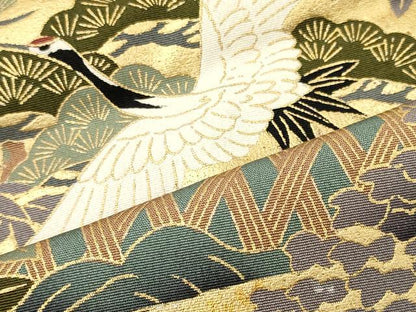 平和屋着物■豪華黒留袖　飛鶴風景花松文　金銀彩　仮絵羽　正絹　逸品　未使用　CABJ7072oy