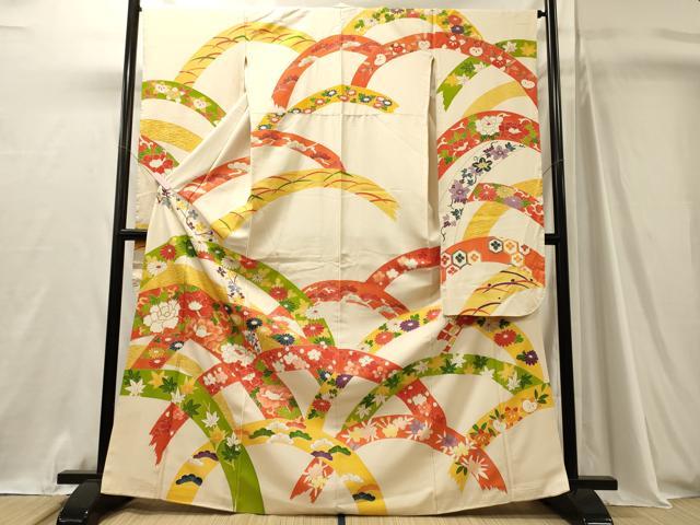 平和屋着物■豪華振袖　駒刺繍　花唐草松文　金彩　正絹　逸品　CABJ7073oy