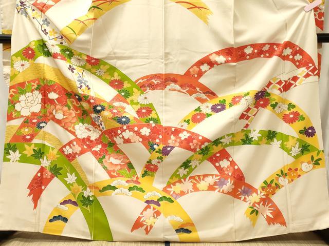 平和屋着物■豪華振袖　駒刺繍　花唐草松文　金彩　正絹　逸品　CABJ7073oy