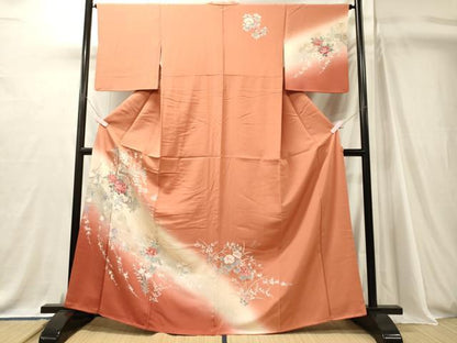 平和屋着物■訪問着　草花文　暈し染め　金銀彩　正絹　逸品　CABJ7086oy