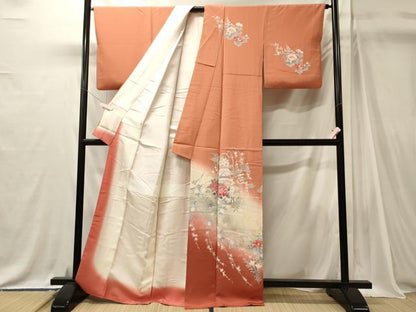 平和屋着物■訪問着　草花文　暈し染め　金銀彩　正絹　逸品　CABJ7086oy