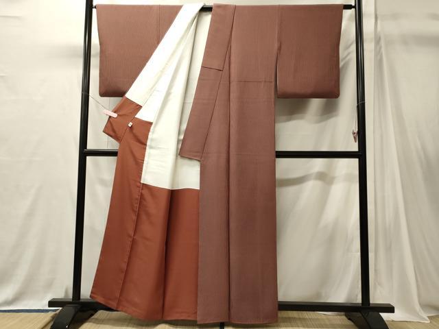 平和屋着物■江戸小紋　廣瀬陽訪　万筋　肉桂色×黒色　正絹　逸品　CABJ7091oy