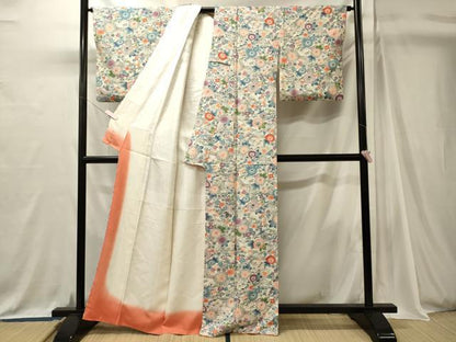 平和屋着物■上質な小紋　型染め　流水花文　正絹　逸品　CABJ7098oy