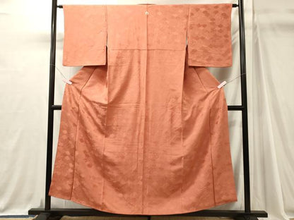 平和屋着物■上質な色無地　菊青街は花地紋　鉛丹色　正絹　逸品　CABJ7099oy