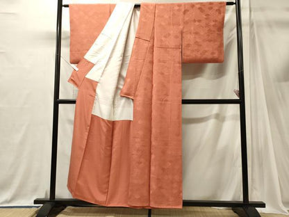 平和屋着物■上質な色無地　菊青街は花地紋　鉛丹色　正絹　逸品　CABJ7099oy