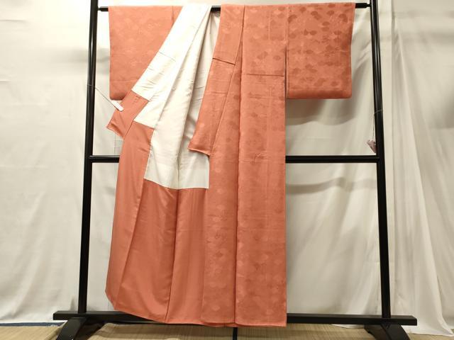 平和屋着物■上質な色無地　菊青街は花地紋　鉛丹色　正絹　逸品　CABJ7099oy