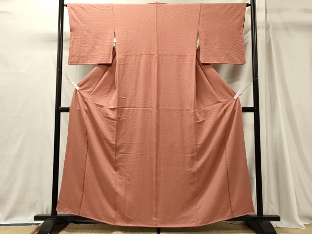 平和屋着物■上質な色無地　毘沙門亀甲地紋　薄紅色　正絹　逸品　CABJ7101oy