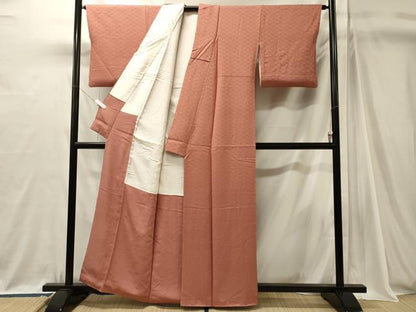 平和屋着物■上質な色無地　毘沙門亀甲地紋　薄紅色　正絹　逸品　CABJ7101oy