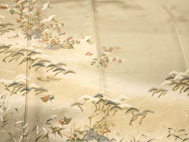 平和屋着物■豪華色留袖　飛鶴草葉松文　暈し染め　金彩　正絹　逸品　CABJ7107oy