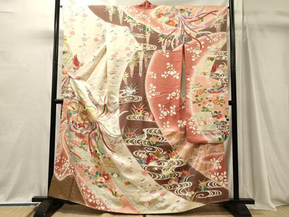 平和屋着物■豪華振袖　駒刺繍　鳳凰草花文　暈し染め　金銀彩　正絹　逸品　CABJ7113oy