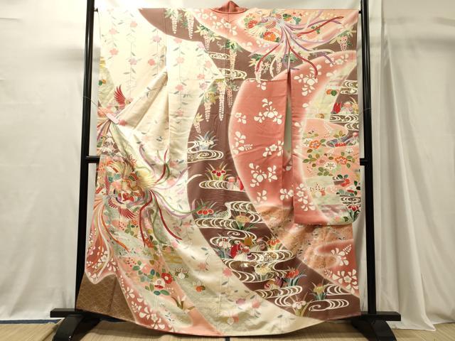 平和屋着物■豪華振袖　駒刺繍　鳳凰草花文　暈し染め　金銀彩　正絹　逸品　CABJ7113oy