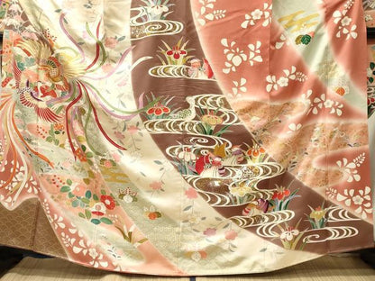 平和屋着物■豪華振袖　駒刺繍　鳳凰草花文　暈し染め　金銀彩　正絹　逸品　CABJ7113oy