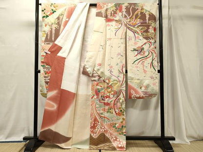 平和屋着物■豪華振袖　駒刺繍　鳳凰草花文　暈し染め　金銀彩　正絹　逸品　CABJ7113oy