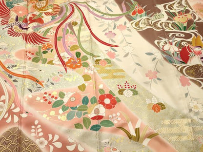 平和屋着物■豪華振袖　駒刺繍　鳳凰草花文　暈し染め　金銀彩　正絹　逸品　CABJ7113oy