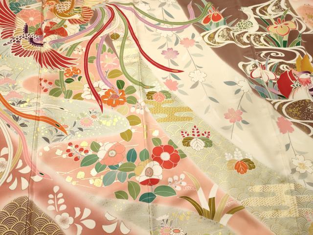 平和屋着物■豪華振袖　駒刺繍　鳳凰草花文　暈し染め　金銀彩　正絹　逸品　CABJ7113oy