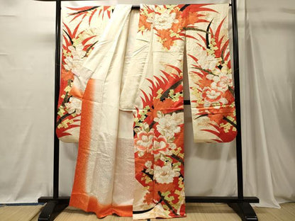 平和屋着物■豪華振袖　駒刺繍　草花文　金彩　正絹　逸品　CABJ7115oy