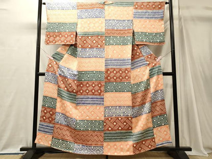 平和屋着物■上質な小紋　絞り　横段吉祥花文　正絹　逸品　CABJ7120oy
