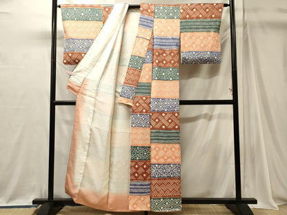 平和屋着物■上質な小紋　絞り　横段吉祥花文　正絹　逸品　CABJ7120oy
