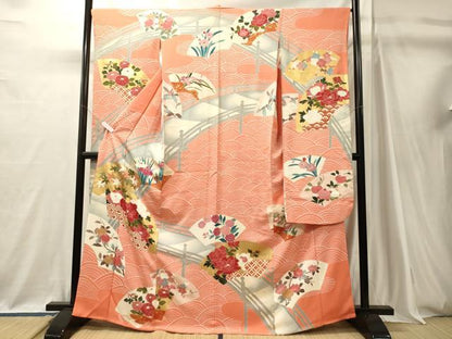平和屋着物■豪華振袖　渡り橋地紙花文　暈し染め　金彩　正絹　逸品　CABJ7122oy