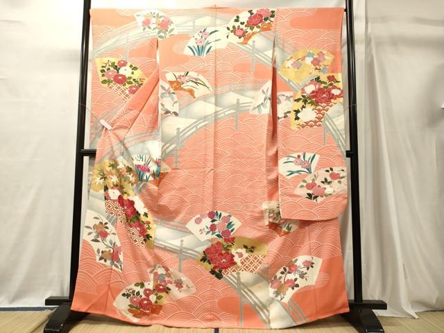 平和屋着物■豪華振袖　渡り橋地紙花文　暈し染め　金彩　正絹　逸品　CABJ7122oy