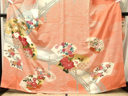 平和屋着物■豪華振袖　渡り橋地紙花文　暈し染め　金彩　正絹　逸品　CABJ7122oy