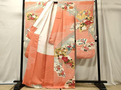 平和屋着物■豪華振袖　渡り橋地紙花文　暈し染め　金彩　正絹　逸品　CABJ7122oy