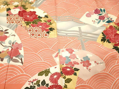 平和屋着物■豪華振袖　渡り橋地紙花文　暈し染め　金彩　正絹　逸品　CABJ7122oy